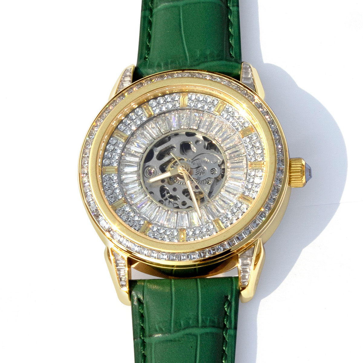 Raajraani Aurum Verde Automatic Men’s Watch | Green Leather Strap & Gold Tone Case