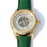 Raajraani Aurum Verde Automatic Men’s Watch | Green Leather Strap & Gold Tone Case