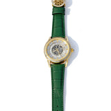 Raajraani Aurum Verde Automatic Men’s Watch | Green Leather Strap & Gold Tone Case