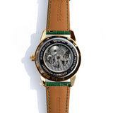 Raajraani Aurum Verde Automatic Men’s Watch | Green Leather Strap & Gold Tone Case