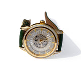 Raajraani Aurum Verde Automatic Men’s Watch | Green Leather Strap & Gold Tone Case