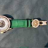 Raajraani Aurum Verde Automatic Men’s Watch | Green Leather Strap & Gold Tone Case