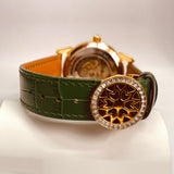 Raajraani Aurum Verde Automatic Men’s Watch | Green Leather Strap & Gold Tone Case