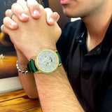 Raajraani Aurum Verde Automatic Men’s Watch | Green Leather Strap & Gold Tone Case