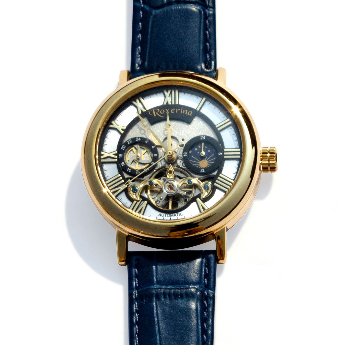 NOCTARA Automatic Watch for Men | Blue Leather Strap & Gold Tone Case