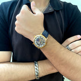 NOCTARA Automatic Watch for Men | Blue Leather Strap & Gold Tone Case