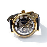 NOCTARA Automatic Watch for Men | Blue Leather Strap & Gold Tone Case