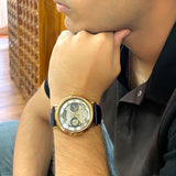 NOCTARA Automatic Watch for Men | Blue Leather Strap & Gold Tone Case