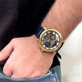 NOCTARA Automatic Watch for Men | Blue Leather Strap & Gold Tone Case