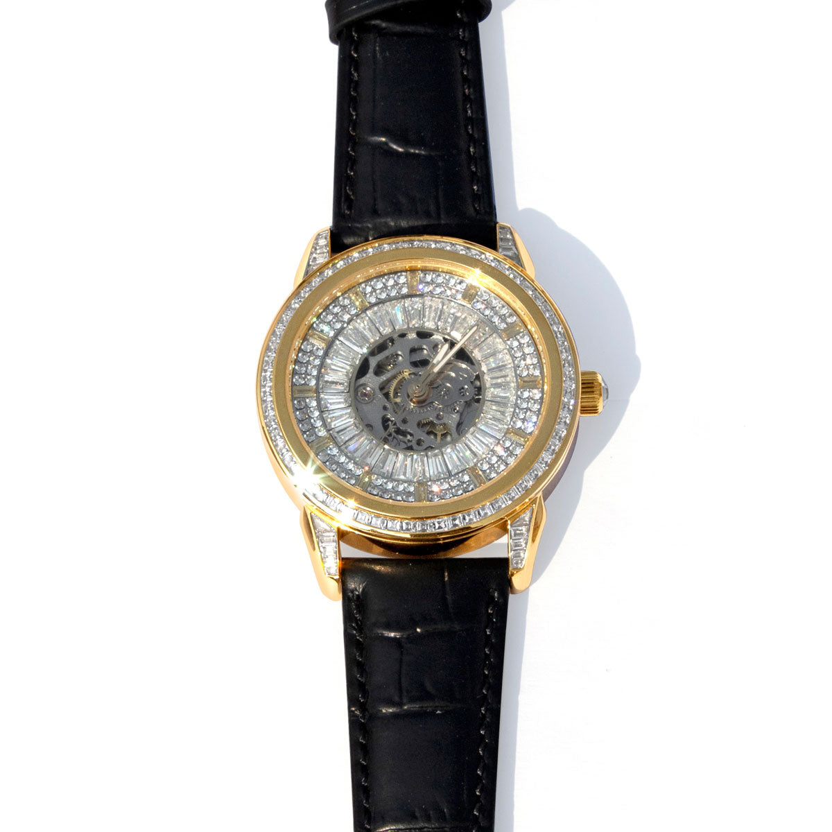 AURELION Automatic Watch for Men | Black Leather Strap & Gold Tone Case