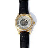 AURELION Automatic Watch for Men | Black Leather Strap & Gold Tone Case