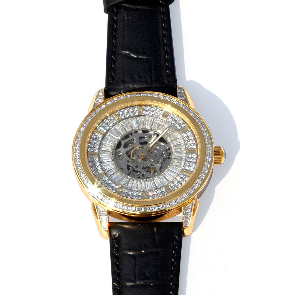 AURELION Automatic Watch for Men | Black Leather Strap & Gold Tone Case