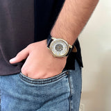 AURELION Automatic Watch for Men | Black Leather Strap & Gold Tone Case
