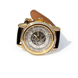 AURELION Automatic Watch for Men | Black Leather Strap & Gold Tone Case