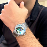 Regal Peacock Watch for Men with Silver Tone Stainless Steel Strap