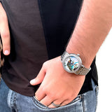 Regal Peacock Watch for Men with Silver Tone Stainless Steel Strap