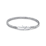 Compassionate wide sterling silver bracelet for men with braided wheat-style chain and oxidised finish