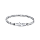 Compassionate wide sterling silver bracelet for men with braided wheat-style chain and oxidised finish
