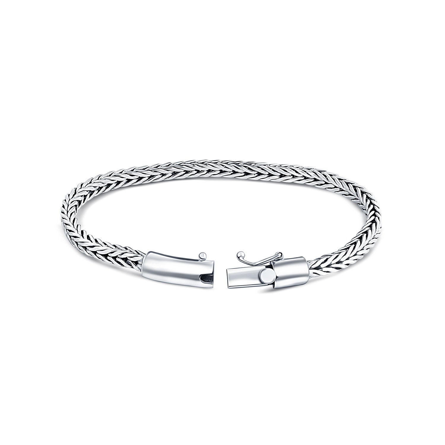 Compassionate wide 925 sterling silver bracelet for men with braided chain and barrel-style clasp