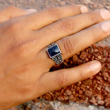 Blue Grid 925 Sterling Silver Ring for Men