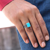 Turquoise Grid 925 Sterling Silver Ring for Men