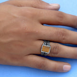 Golden Grid 925 Sterling Silver Ring for Men