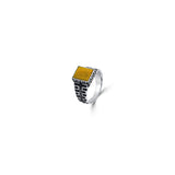 Golden Grid 925 Sterling Silver Ring for Men
