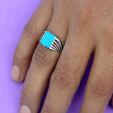Turquoise Stream 925 Sterling Silver Ring for Men