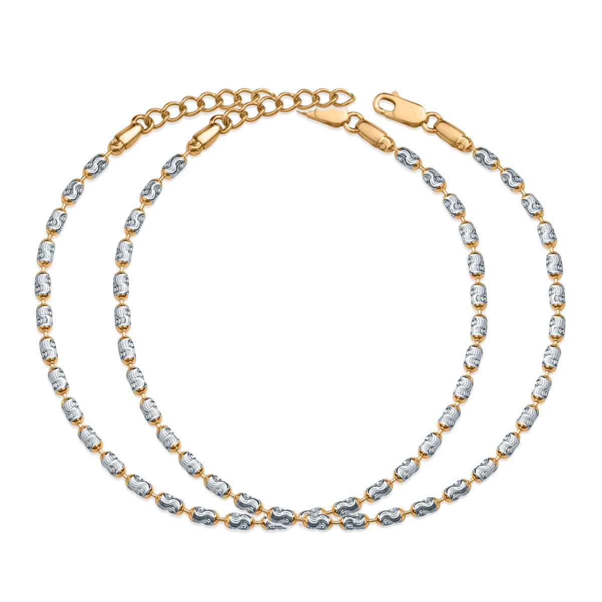 Aarohi 925 Sterling Silver dual tone gold and silver anklet for women