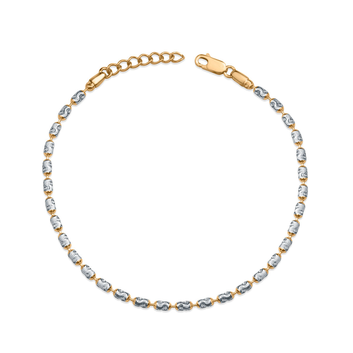 Aarohi women's 925 silver anklet with textured silver elements and gold links