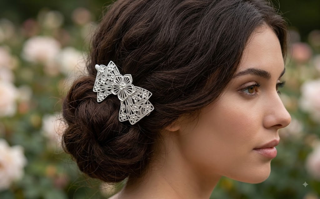 sterling silver hair clip on  side bun