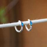 Naazneen blue opal sterling silver hoops