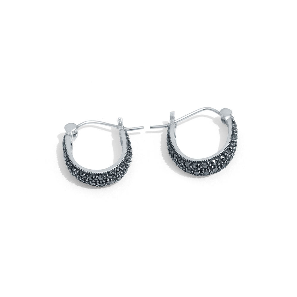 Black sparkle hoop earrings in 925 silver