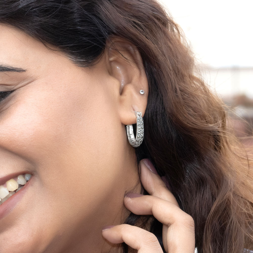 Midnight Spark 925 sterling silver hoop earrings