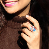 Dancing Peacock Sterling Silver Ring for Women with enamel and zirconia