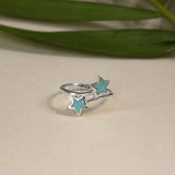 Twin Star Turquoise 925 Sterling Silver Ring for Women