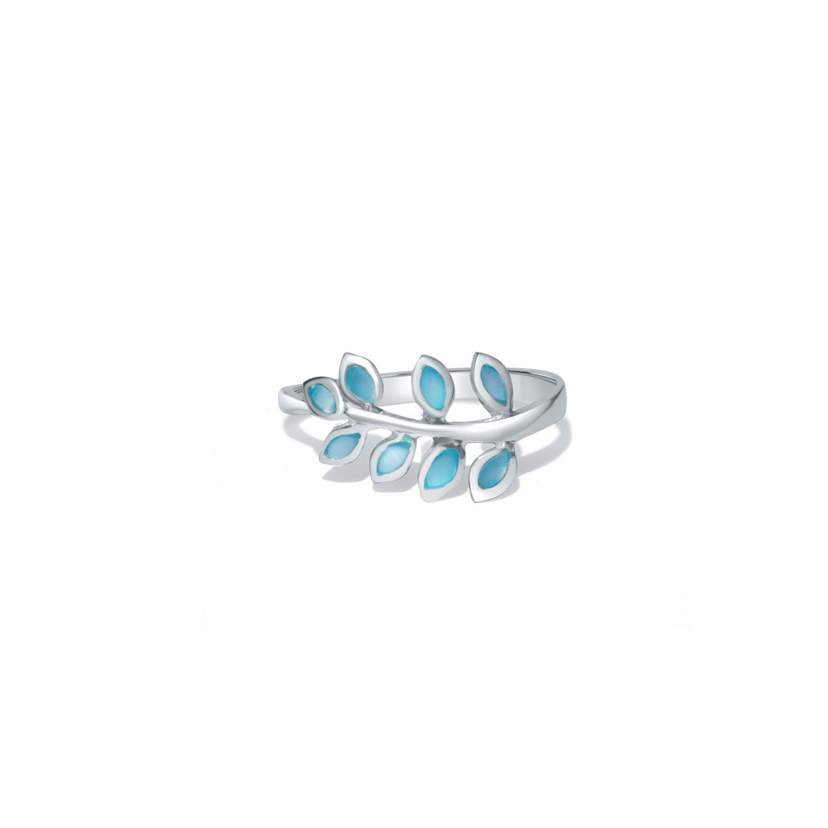 Aqua Leaf 925 Sterling Silver Ring for Women