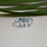 Aqua Leaf 925 Sterling Silver Ring for Women