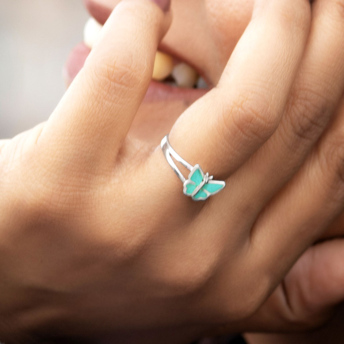 Aqua Butterfly 925 Sterling Silver Ring for Women