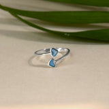 Aqua Twin Heart 925 Sterling Silver Ring for Women
