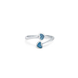 Aqua Twin Heart 925 Sterling Silver Ring for Women