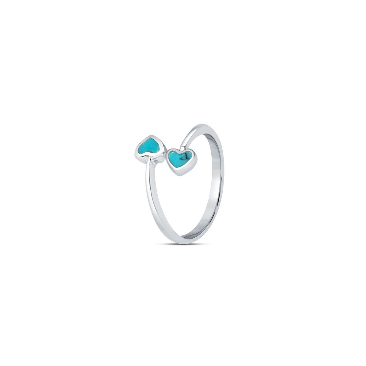 Turquoise Twin Heart 925 Sterling Silver Ring for Women