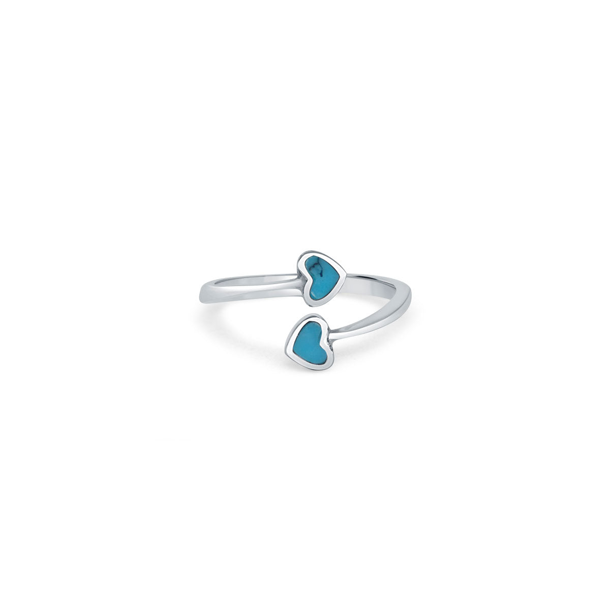 Turquoise Twin Heart 925 Sterling Silver Ring for Women