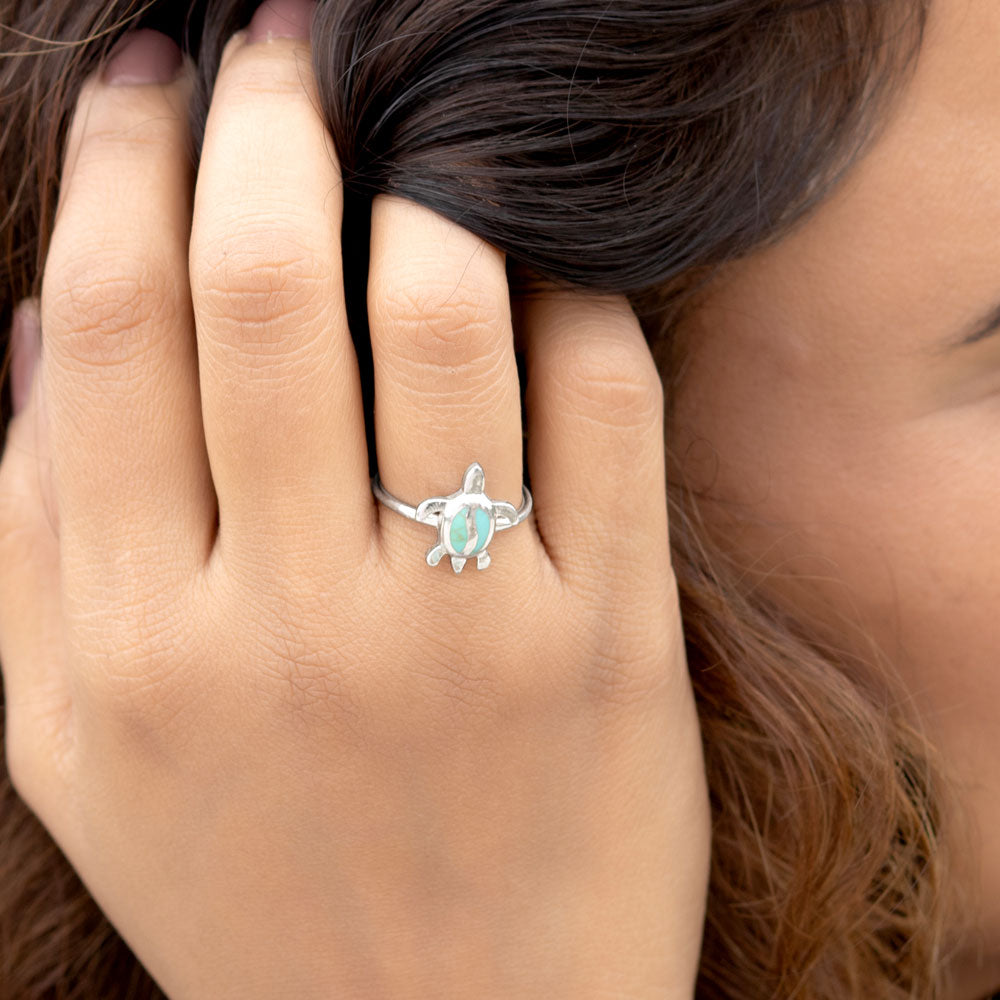 Blue Turtle 925 Sterling Silver Ring for Women