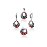 Boondein Set for Women in Silver with Maroon Enamel and Marcasite