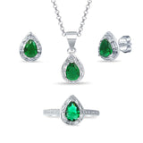 Green droplet 925 sterling silver 3-piece set