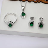 Green droplet 925 sterling silver 3-piece set