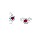 Blissful Silver Zirconia Toe Rings with Enamel for Women - Red