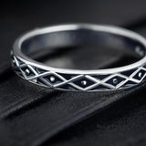 Exquisite Checkers Sterling Silver Band for Men with Black Enamel