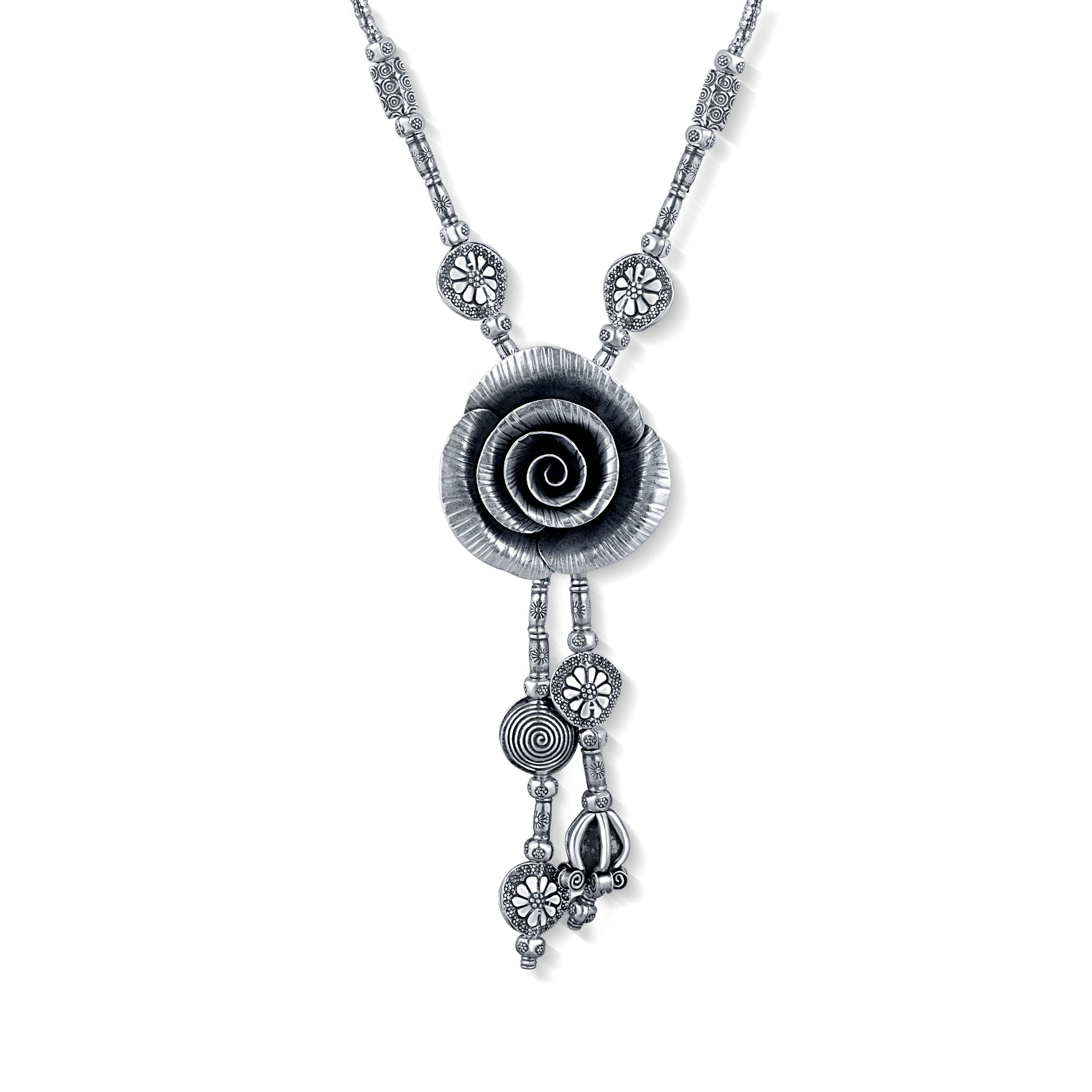 92.5 sterling silver Rose motif playful necklace in matt finish
